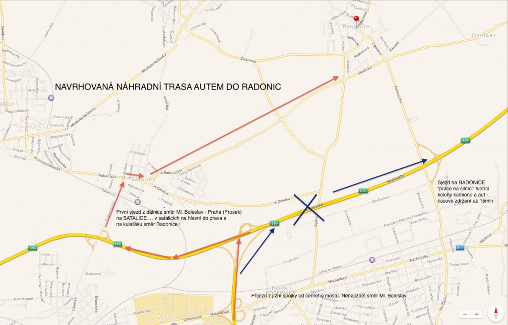 Mapa cesta do Radonic